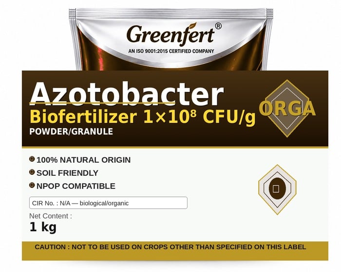 Greenfert Azotobacter Biofertilizer 1×10⁸ CFU/g — G packaging bag