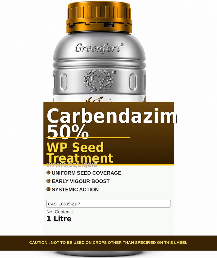 Greenfert Carbendazim 50% WP Seed Treatment — TREATMENT packaging bag