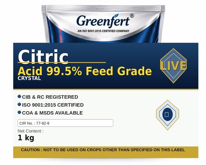 Greenfert Citric Acid 99.5% Feed Grade — GRADE packaging bag