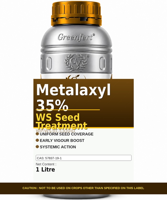Greenfert Metalaxyl 35% WS Seed Treatment — TREATMENT packaging bag