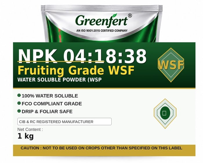 Greenfert NPK 04:18:38 Fruiting Grade WSF — WSF packaging bag