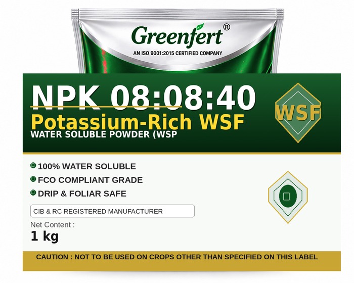 Greenfert NPK 08:08:40 Potassium-Rich WSF — WSF packaging bag