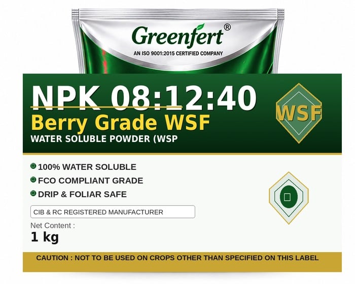 Greenfert NPK 08:12:40 Berry Grade WSF — WSF packaging bag