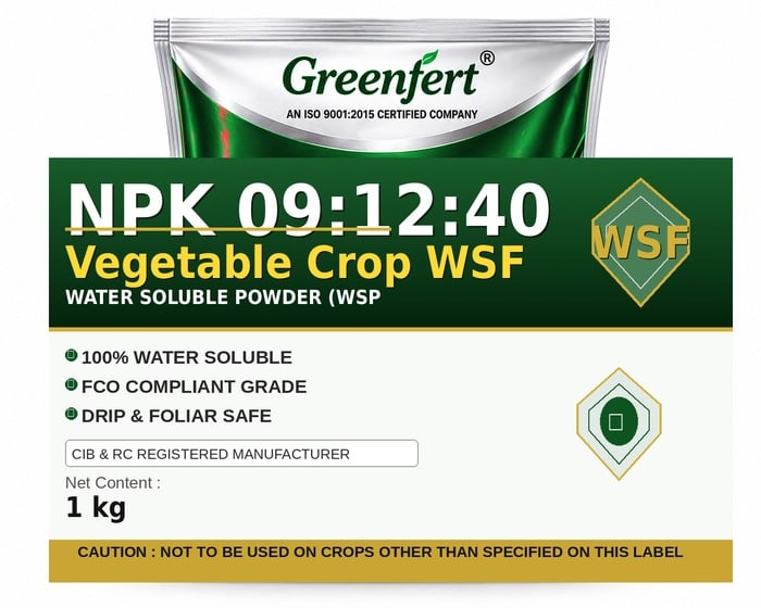 Greenfert NPK 09:12:40 Vegetable Crop WSF — WSF packaging bag