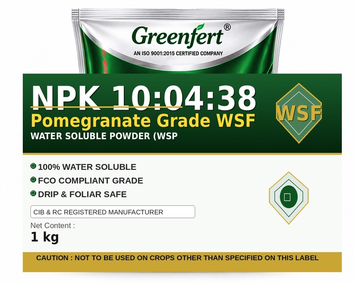 Greenfert NPK 10:04:38 Pomegranate Grade WSF — WSF packaging bag