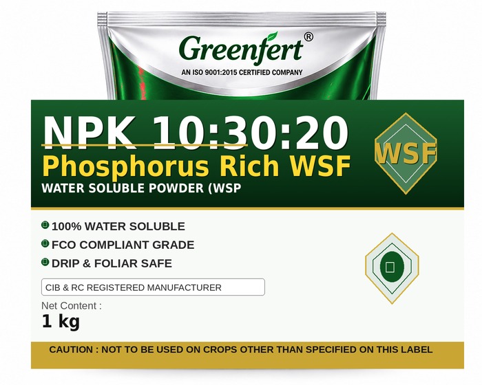 Greenfert NPK 10:30:20 Phosphorus Rich WSF — WSF packaging bag