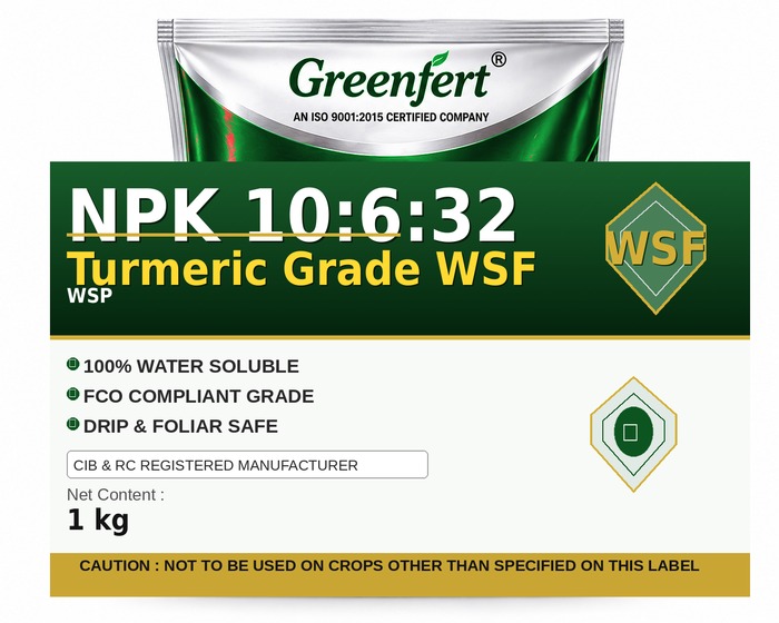 Greenfert NPK 10:6:32 Turmeric Grade WSF — WSF packaging bag