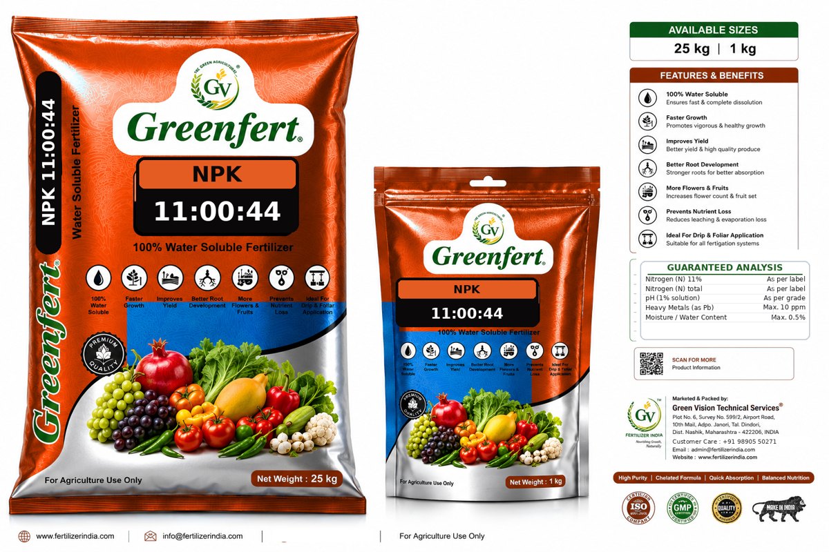 Greenfert NPK 11:00:44 Potassium Nitrate Blend WSF packaging