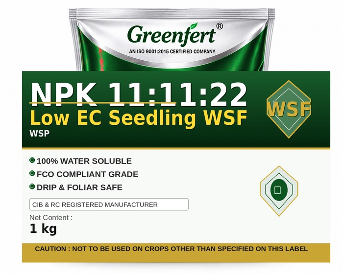 Greenfert NPK 11:11:22 Low EC Seedling WSF — WSF packaging bag
