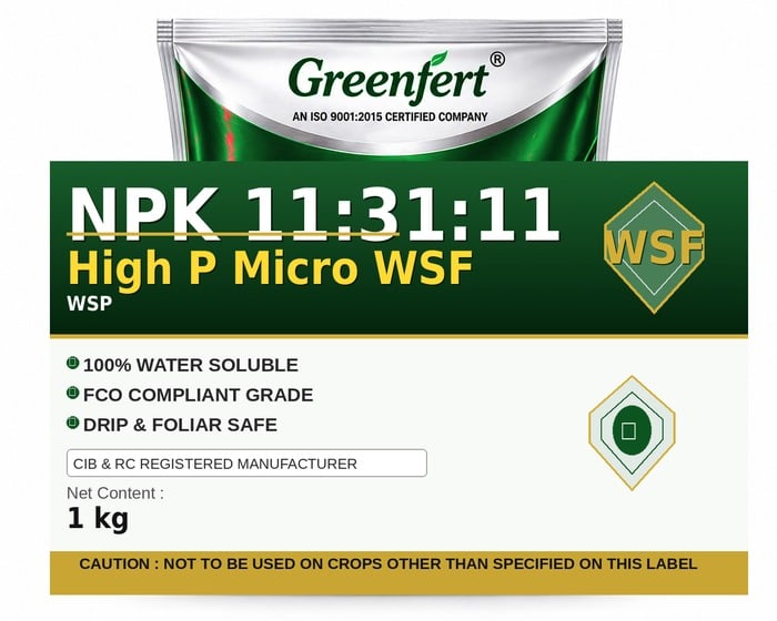 Greenfert NPK 11:31:11 High P Micro WSF — WSF packaging bag