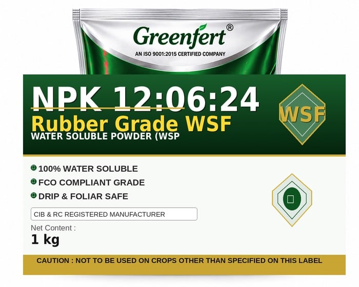 Greenfert NPK 12:06:24 Rubber Grade WSF — WSF packaging bag