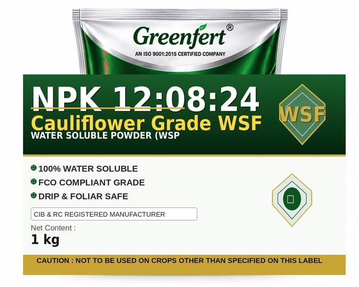Greenfert NPK 12:08:24 Cauliflower Grade WSF — WSF packaging bag