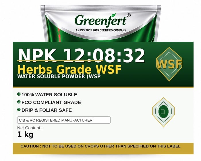 Greenfert NPK 12:08:32 Herbs Grade WSF — WSF packaging bag