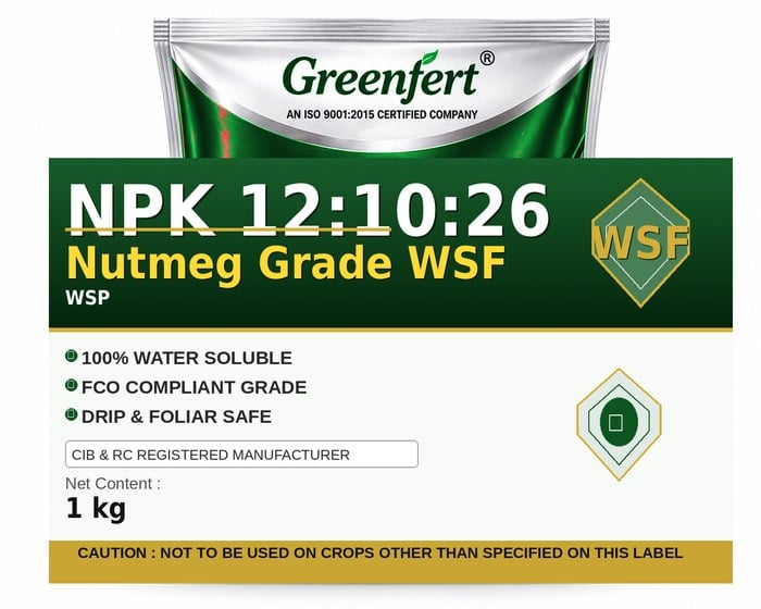Greenfert NPK 12:10:26 Nutmeg Grade WSF — WSF packaging bag