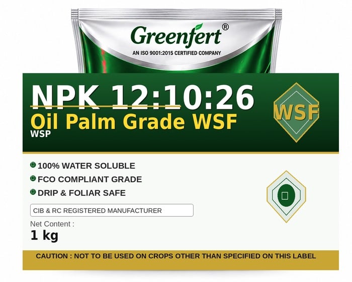 Greenfert NPK 12:10:26 Oil Palm Grade WSF — WSF packaging bag