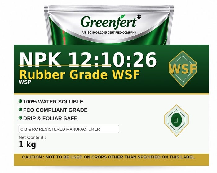Greenfert NPK 12:10:26 Rubber Grade WSF — WSF packaging bag