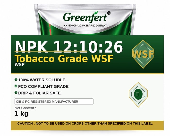 Greenfert NPK 12:10:26 Tobacco Grade WSF — WSF packaging bag