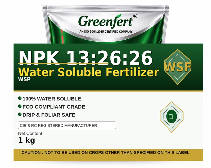 Greenfert NPK 13:26:26 Water Soluble Fertilizer — FERTILIZER packaging bag