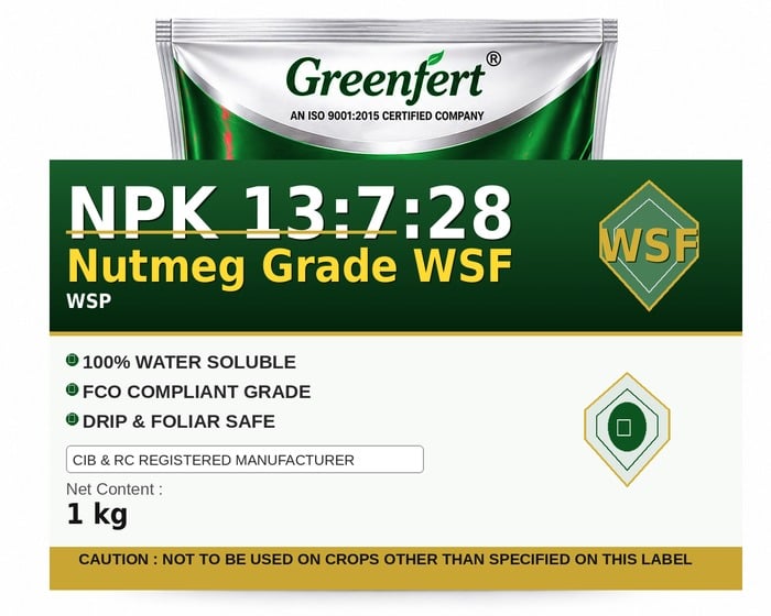 Greenfert NPK 13:7:28 Nutmeg Grade WSF — WSF packaging bag