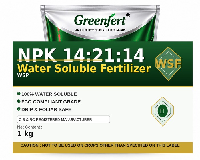 Greenfert NPK 14:21:14 Water Soluble Fertilizer — FERTILIZER packaging bag