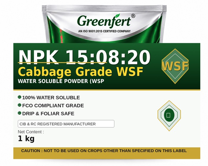 Greenfert NPK 15:08:20 Cabbage Grade WSF — WSF packaging bag