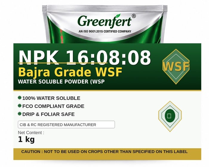Greenfert NPK 16:08:08 Bajra Grade WSF — WSF packaging bag