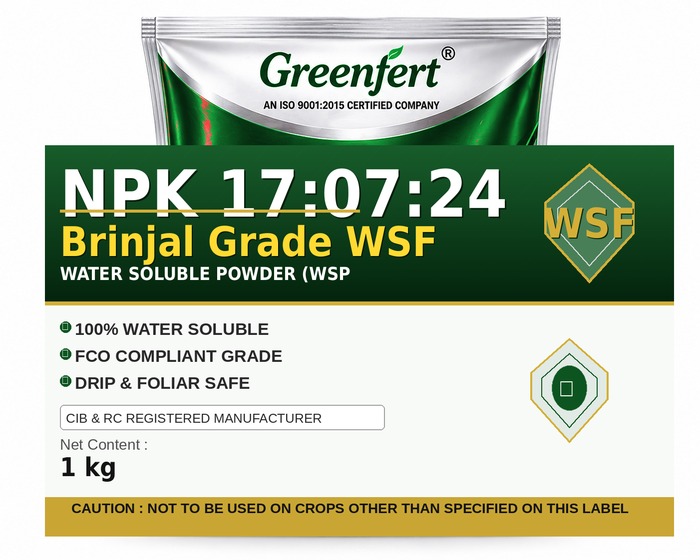 Greenfert NPK 17:07:24 Brinjal Grade WSF — WSF packaging bag