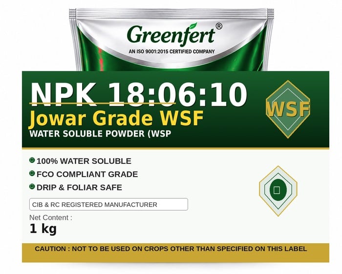 Greenfert NPK 18:06:10 Jowar Grade WSF — WSF packaging bag