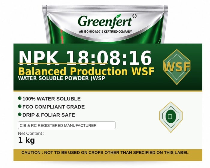 Greenfert NPK 18:08:16 Balanced Production WSF — WSF packaging bag