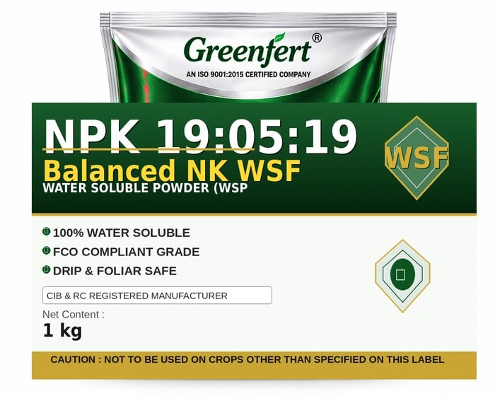 Greenfert NPK 19:05:19 Balanced NK WSF — WSF packaging bag