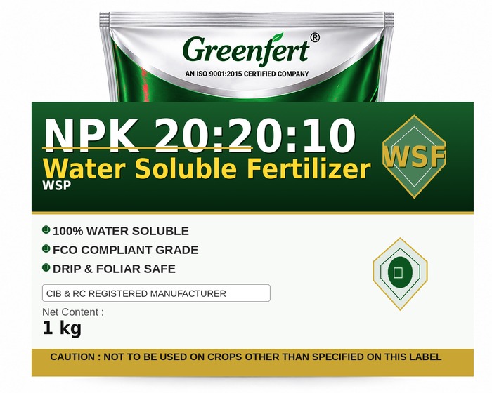Greenfert NPK 20:20:10 Water Soluble Fertilizer — FERTILIZER packaging bag