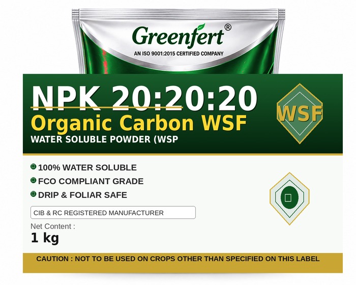 Greenfert NPK 20:20:20 Organic Carbon WSF — WSF packaging bag