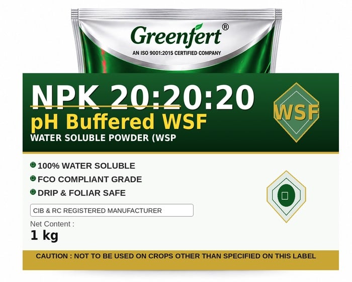 Greenfert NPK 20:20:20 pH Buffered WSF — WSF packaging bag