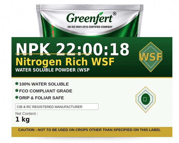 Greenfert NPK 22:00:18 Nitrogen Rich WSF — WSF packaging bag