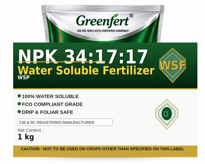 Greenfert NPK 34:17:17 Water Soluble Fertilizer — FERTILIZER packaging bag