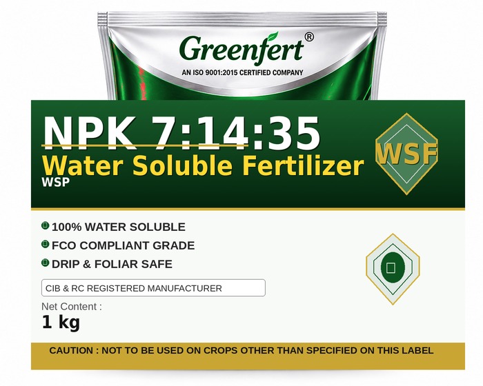 Greenfert NPK 7:14:35 Water Soluble Fertilizer — FERTILIZER packaging bag