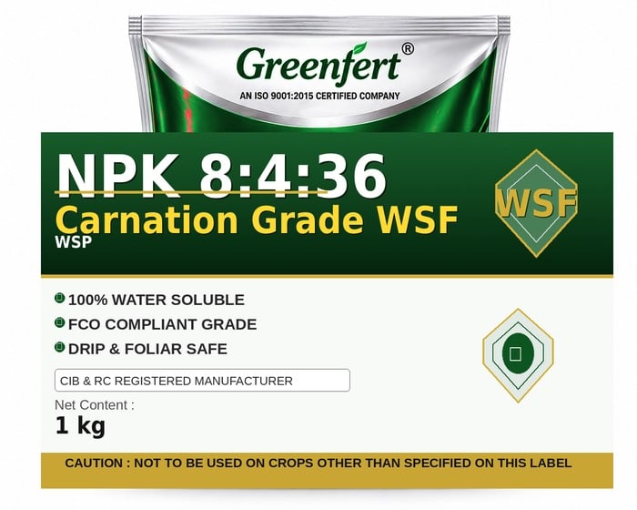 Greenfert NPK 8:4:36 Carnation Grade WSF — WSF packaging bag