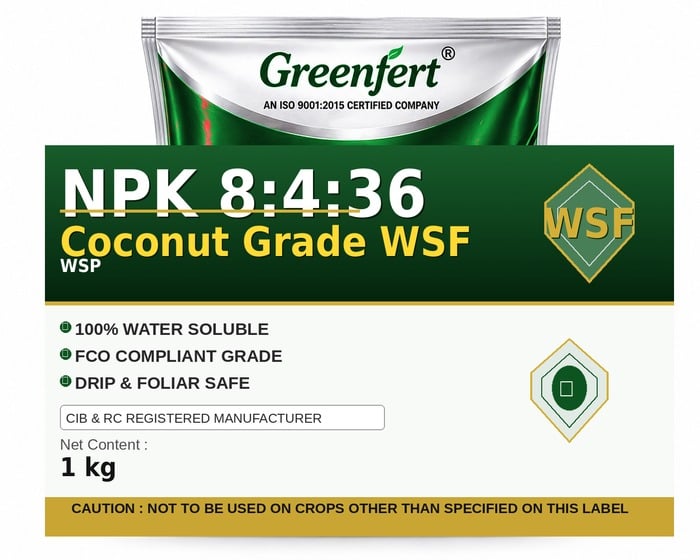 Greenfert NPK 8:4:36 Coconut Grade WSF — WSF packaging bag