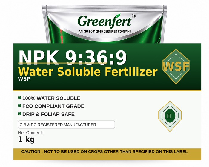 Greenfert NPK 9:36:9 Water Soluble Fertilizer — FERTILIZER packaging bag