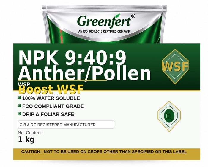 Greenfert NPK 9:40:9 Anther/Pollen Boost WSF — WSF packaging bag