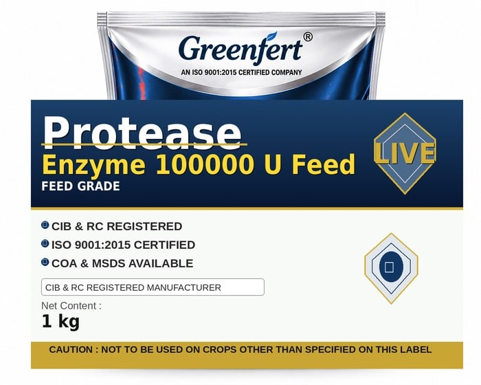 Greenfert Protease Enzyme 100000 U Feed — bottle packaging