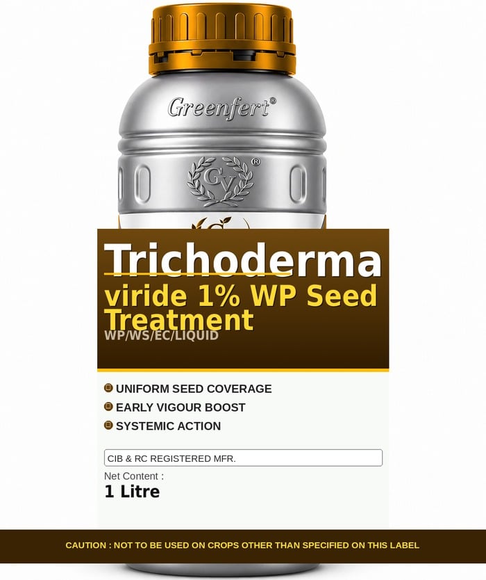 Greenfert Trichoderma viride 1% WP Seed Treatment — TREATMENT packaging bag